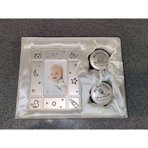 Baby Keepsake Gift Set Frame & My First Tooth Curl Boxes Silver Tone New